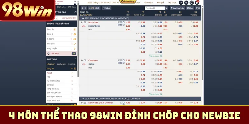 4 môn thể thao 98Win đỉnh của chóp cho newbie