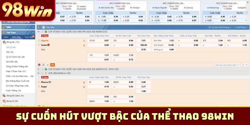 Sự cuốn hút vượt bậc của thể thao 98Win